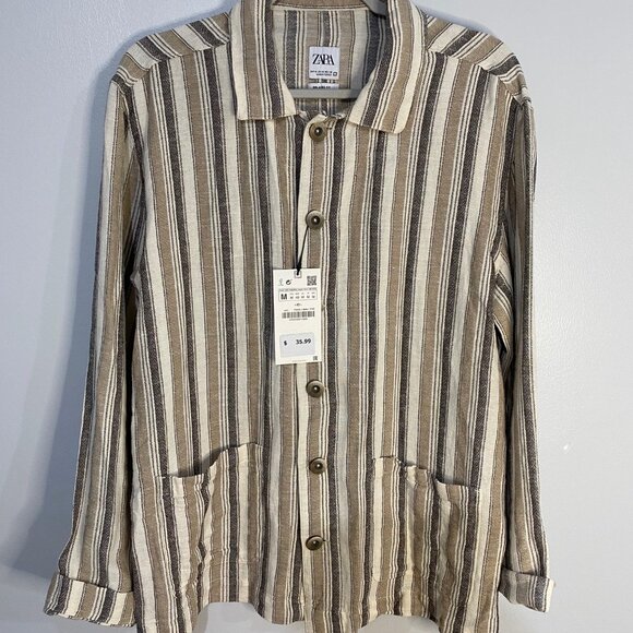 NWT Zara Men Relaxed Fit Striped shirt M - Picture 4 of 4